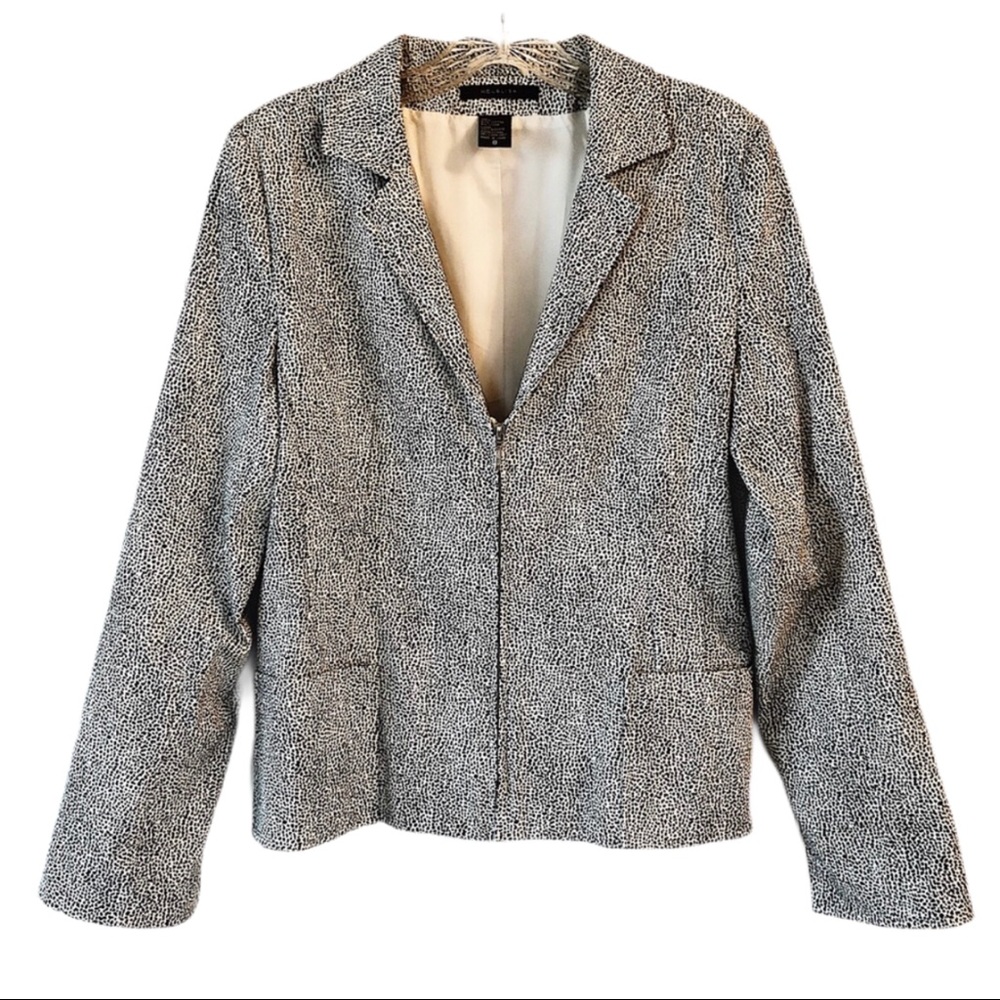 Mel & Lisa Black White Spot Print Zipper Jacket